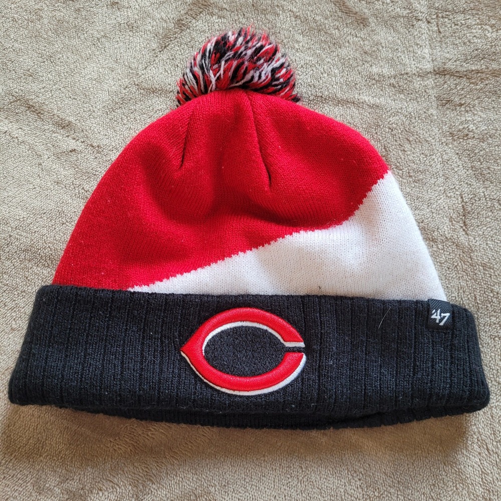 47 Brand Cincinnati Reds Mens Beanie OSFA MLB Pom Knit Hat Baseball Retro 21891